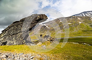 Large rock formation in Sarek National Park, Sweden.