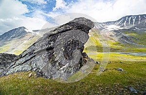 Large rock formation in Sarek National Park, Sweden.