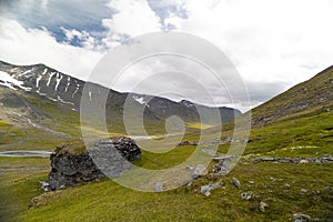 Large rock formation in Sarek National Park, Sweden.