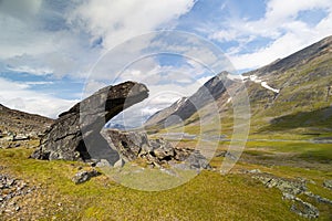 Large rock formation in Sarek National Park, Sweden.