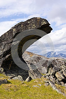 Large rock formation in Sarek National Park, Sweden.