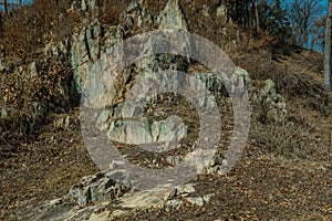 Large rock formations on mountainside