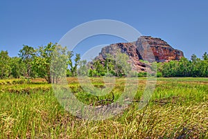 Large Rock Outcrop In The Grasslands Of Northern Australia