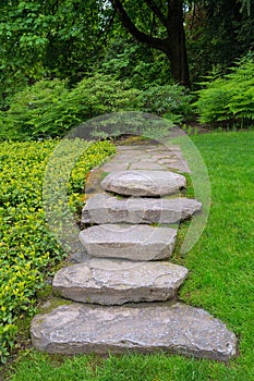 Large Rock Stone Steps and Flagstone Garden Path