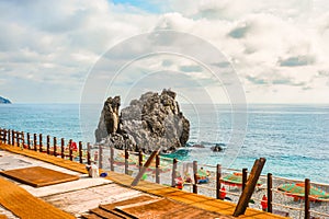 The large rock at the village of Monterosso al Mare, Liguria, Italy, part of the Cinque Terre.