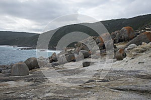 Large rocks in Blowholes sight in Torndirrup National Park near Albany