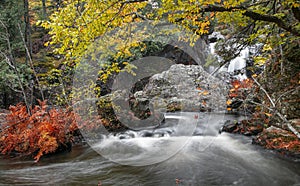 Large rocks in running water of Dead river in Michigan upper peninsula