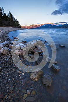 Large rocks on shore.