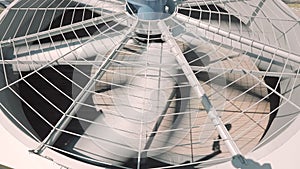 Large rotating blades close-up. Large fan blades at the factory close-up. Cooling Tower Blades