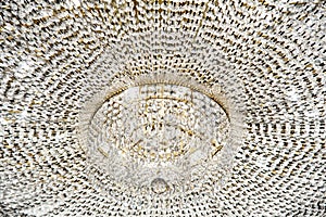 Large round chandelier with crystals and candlesticks on the ceiling, dark background, retro style. Beautiful chandelier in luxury