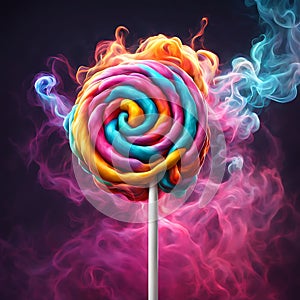 Large round colored lollipop with colored smoke