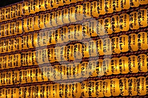 Large rows of Japanese lanterns from side angle