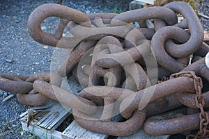 Large rusty boat anchor chain