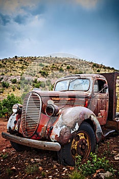 Large rusty old pickup truck