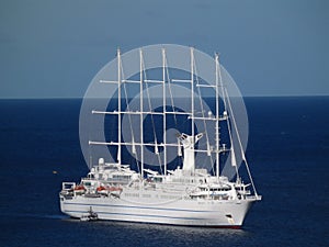 A large sailing ship anchoring in admiralty bay