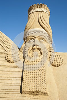 Large sand sculpture of Lamassu deity