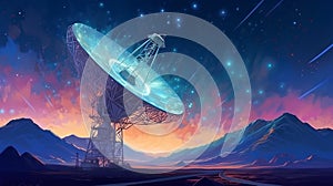 A large satellite parabolic radar antenna on the background of the sky. A radio telescope is a type of directional radio