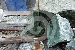 A large saw used to cut jade mined in canada.