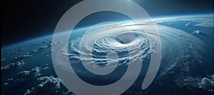 Large-scale cyclone or hurricane that originated in the ocean and is heading for land, causing damage with high wind speeds,