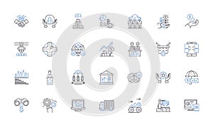 Large-scale production line icons collection. Industrialization, Mass production, Assembly line, Efficiency