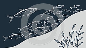 Large School of Fish Silhouette, vector design Generative AI