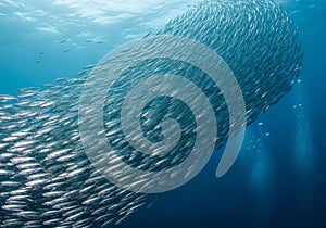 A large school of fish swims