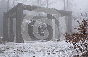 Large Sculpture in mist and snow photo