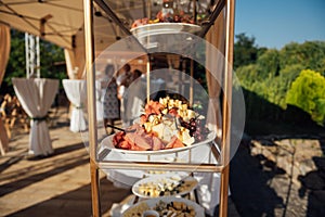 A large selection of food and different snacks in the oncoming zone of guests. A buffet for guests