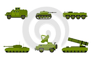 large selection of military equipment tanks army