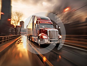 A large semi truck traveling down the road transporting cargo.