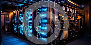 large server with blue backlight