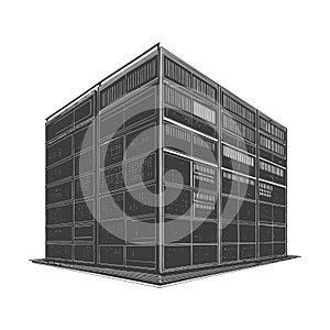 Massive Server Room: Technical Illustration of Data Center Technology
