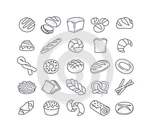 Large set of 25 black and white bread icons