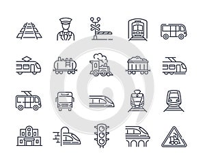 Large set of 25 transport icons with trains and trams