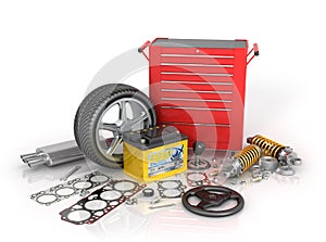 A large set of automotive parts and tool kit