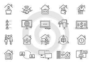 Large set of black and white online worker icons