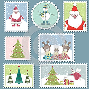 Large Set of Christmas stamps.Vector illustration