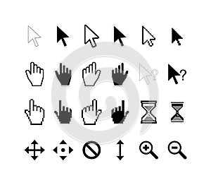 Large set of computer arrow cursors on white