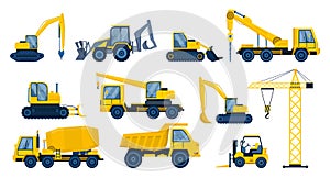 A large set of construction equipment in yellow