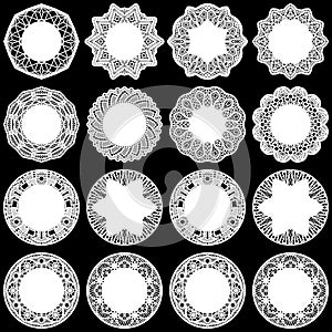 Large set of design elements, lace round paper doily, doily to decorate the cake, template for cutting, greeting element