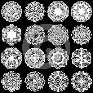 Large set of design elements, lace round paper doily, doily to decorate the cake