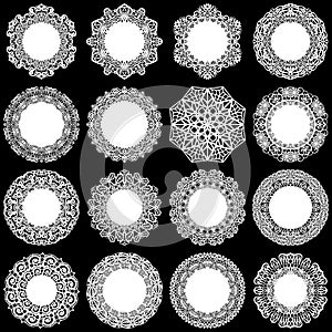 Large set of design elements, lace round paper doily, doily to decorate the cake, template for cutting, greeting element, snowfl