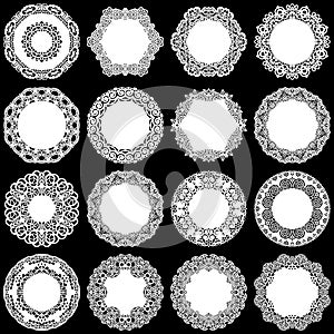 Large set of design elements, lace round paper doily, doily to decorate the cake, template for cutting, greeting element, snowfl