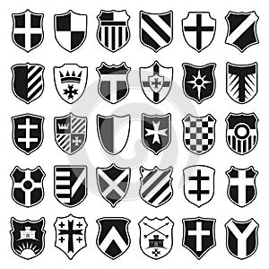 Large set of heraldic shields on white background
