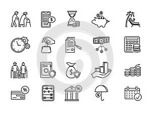 Large set of icons for a pension plan