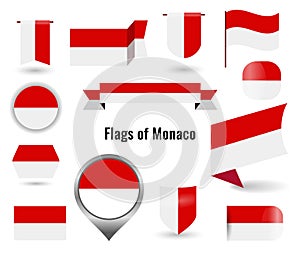 A large set of icons and signs with the flag of the Monaco.