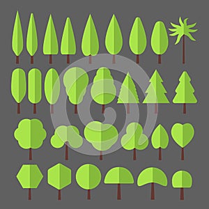 Large set of isolated icons of trees in high resolution.
