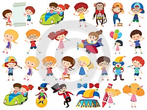 Large set of isolated objects of kids and circus