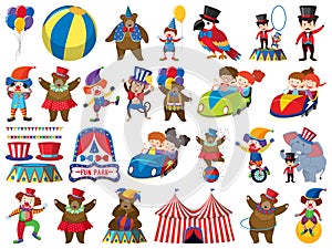 Large set of isolated objects of kids and circus