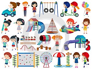 Large set of isolated objects of kids and playground